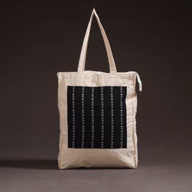 Black - handcrafted jacquard patch canvas cotton shoulder