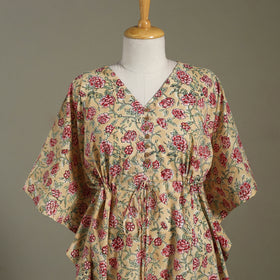 Beige Sanganeri Block Print Cotton Kaftan (Medium) 