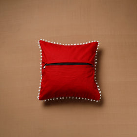 Running Stitch Plain Cushion Cover with Pom Pom (16 x 16 in) 07