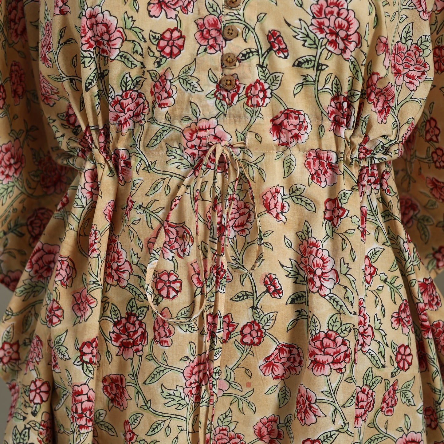 Beige Sanganeri Block Print Cotton Kaftan (Medium) 