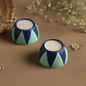  Circle - Handpainted Clay Candle Holders (Set of 2) Online in India l iTokri.com 