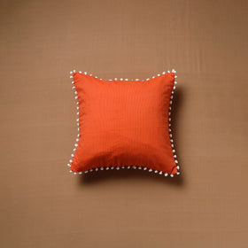 Running Stitch Plain Cushion Cover with Pom Pom (16 x 16 in) 09