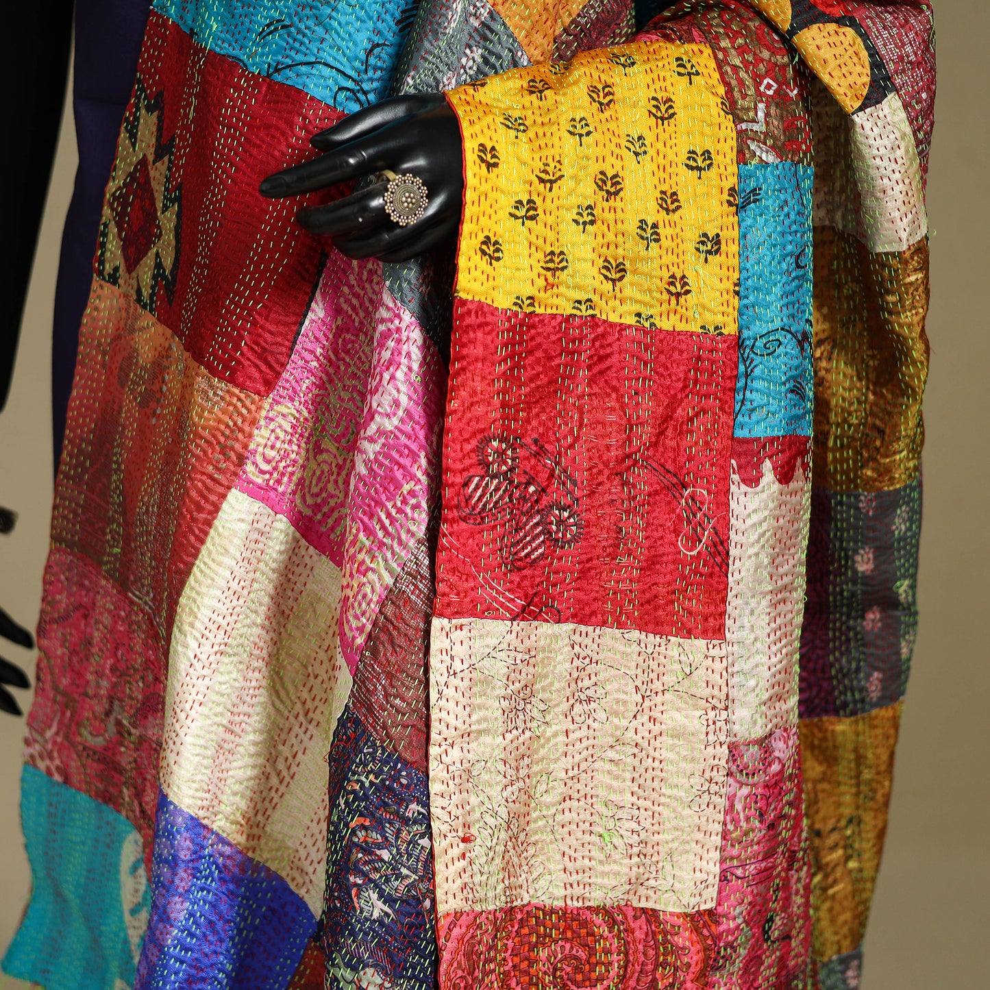 Multicolor - patchwork reversible silk bengal kantha work