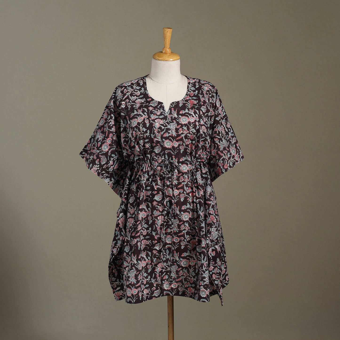 Black - sanganeri cotton kaftan (medium) 02 - handcrafted