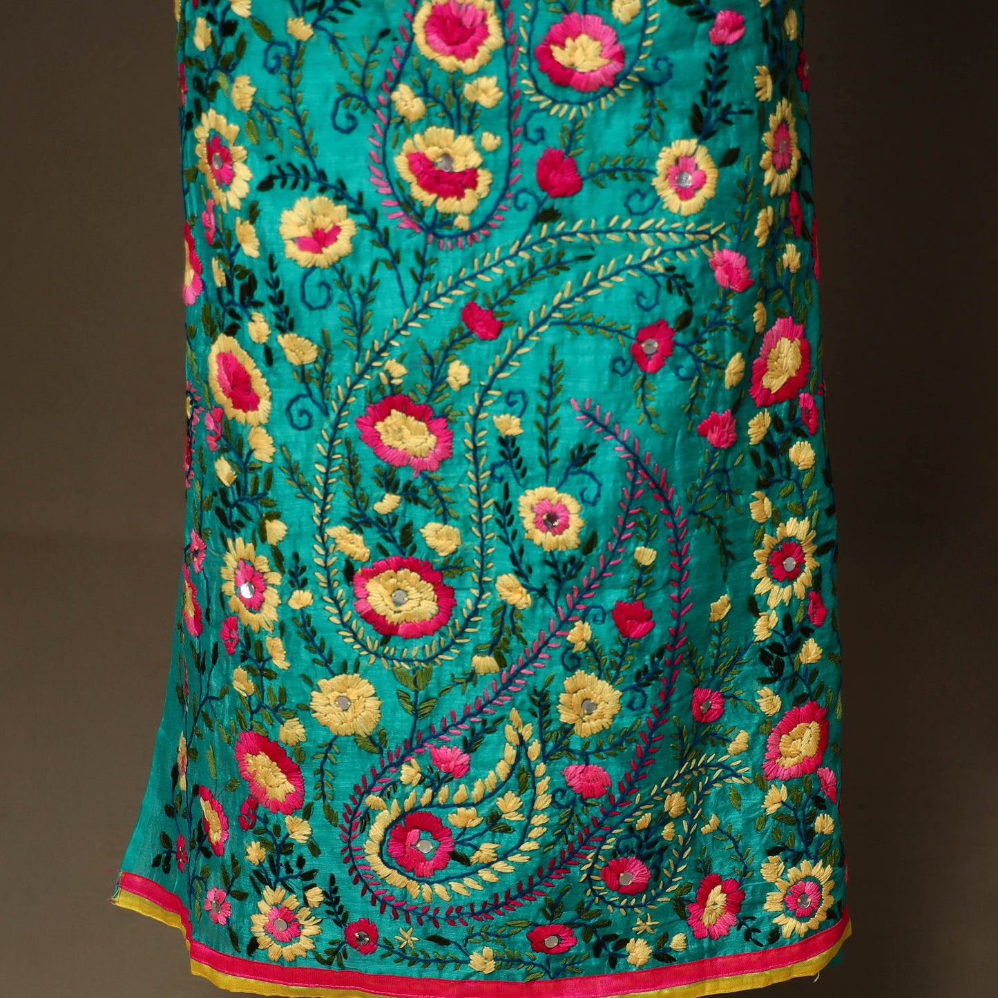 Green - 3pc hand embroidery chanderi silk unstitched