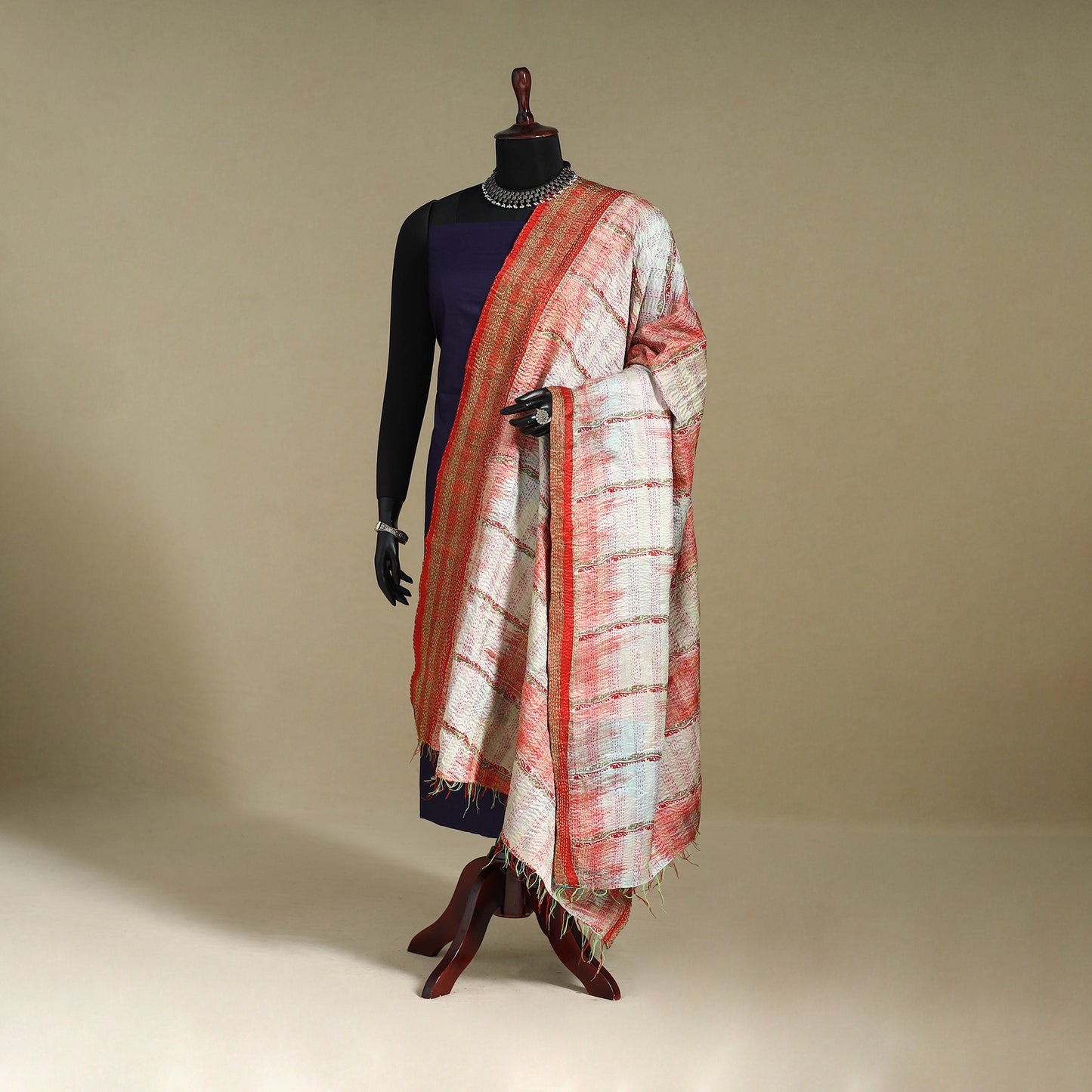 Multicolor - patchwork reversible silk bengal kantha work