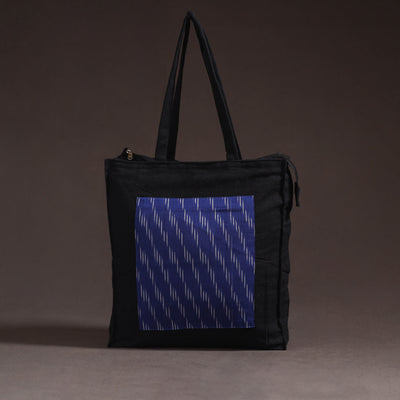 Blue - handcrafted ikat patch canvas cotton shoulder bag 04