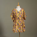 Yellow Sanganeri Block Print Cotton Kaftan (Medium) 