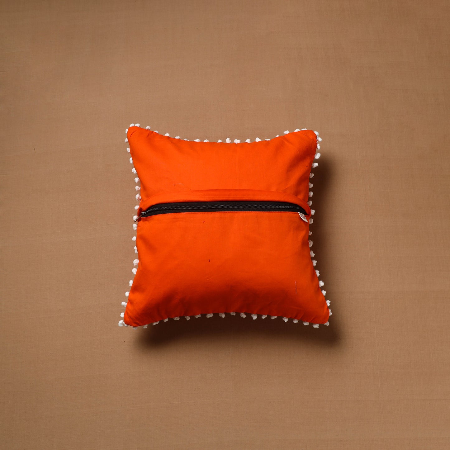 Running Stitch Plain Cushion Cover with Pom Pom (16 x 16 in) 09