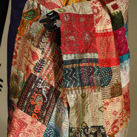 Multicolor - patchwork reversible silk bengal kantha work