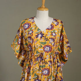 Yellow Sanganeri Block Print Cotton Kaftan (Medium) 