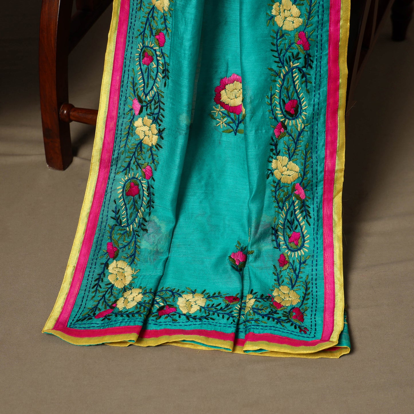 Green - 3pc hand embroidery chanderi silk unstitched