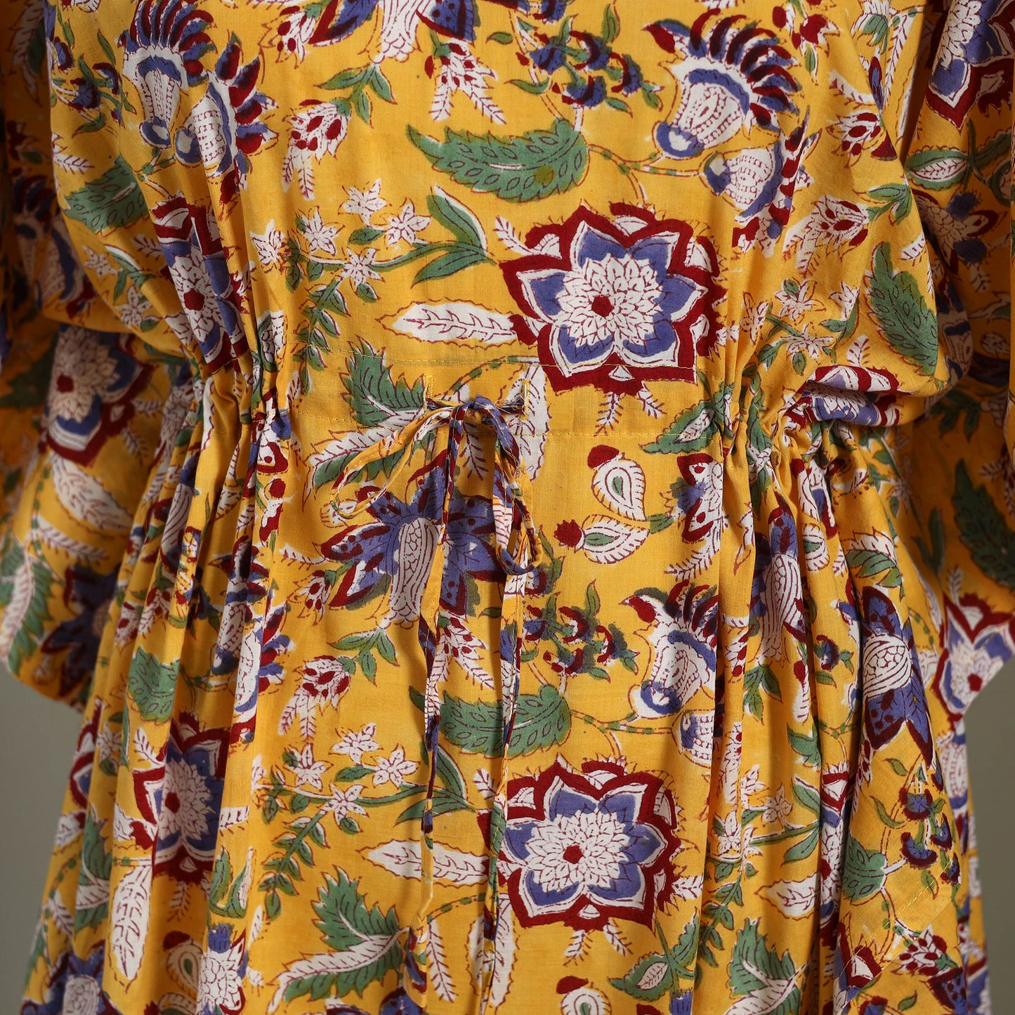 Yellow Sanganeri Block Print Cotton Kaftan (Medium) 