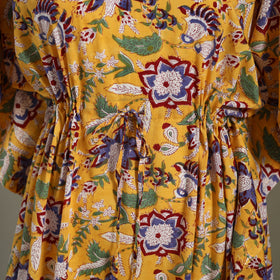 Yellow Sanganeri Block Print Cotton Kaftan (Medium) 