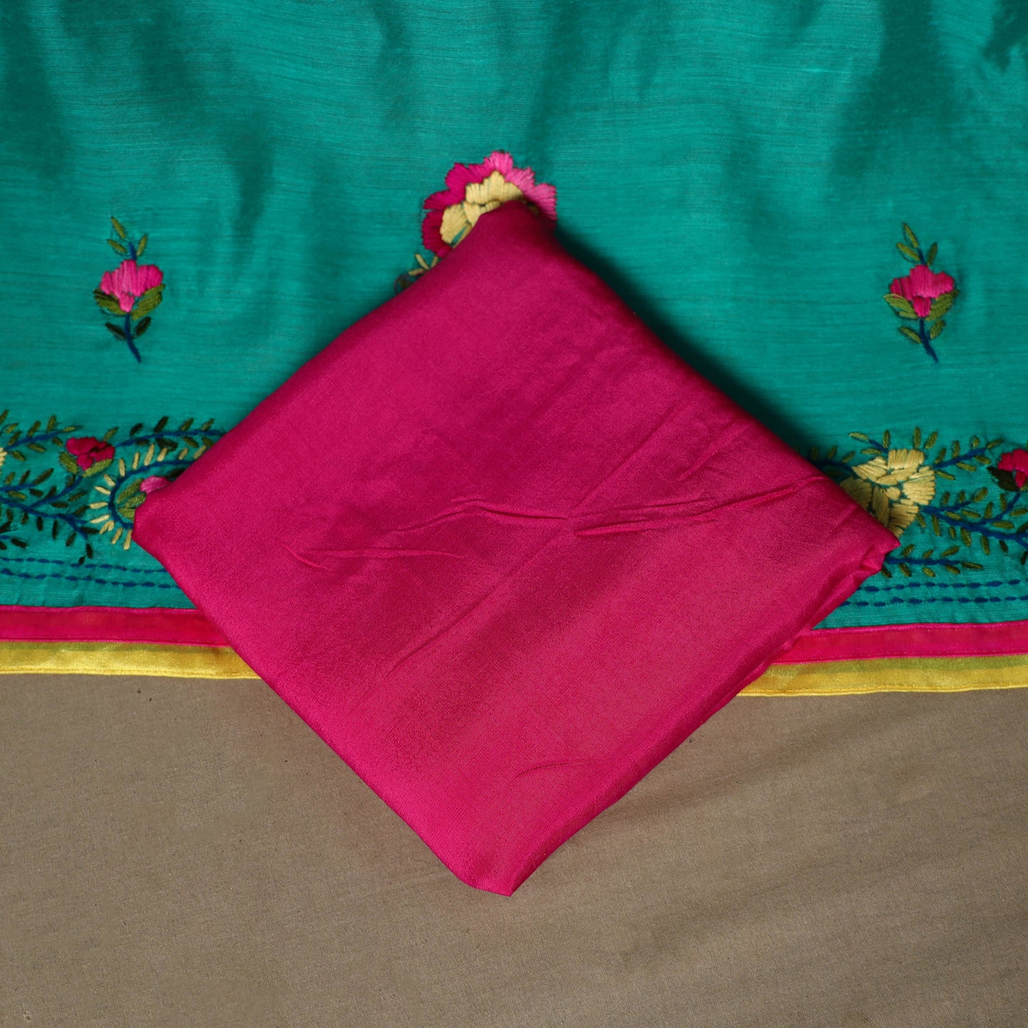 Green - 3pc hand embroidery chanderi silk unstitched