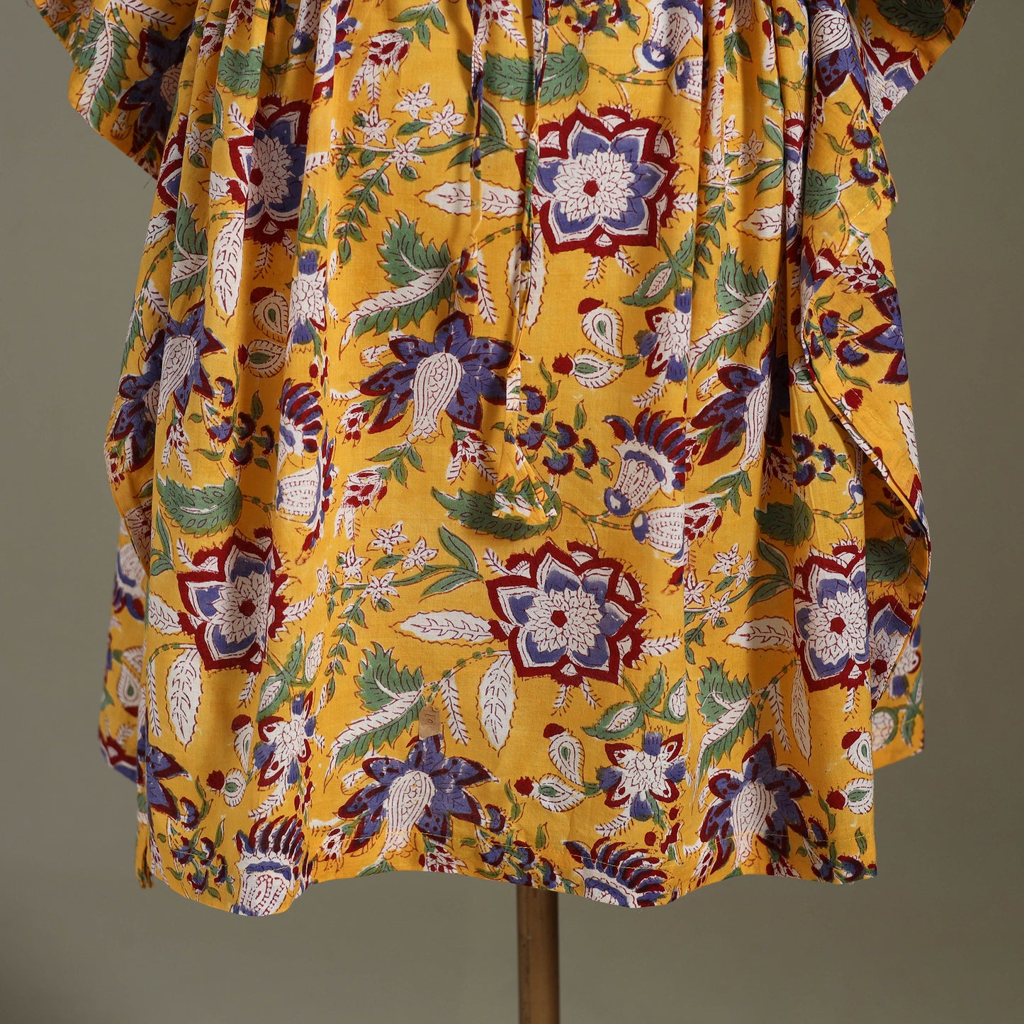 Yellow Sanganeri Block Print Cotton Kaftan (Medium) 