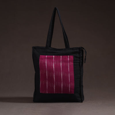 Maroon - handcrafted ikat patch canvas cotton shoulder bag