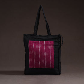 Maroon - handcrafted ikat patch canvas cotton shoulder bag