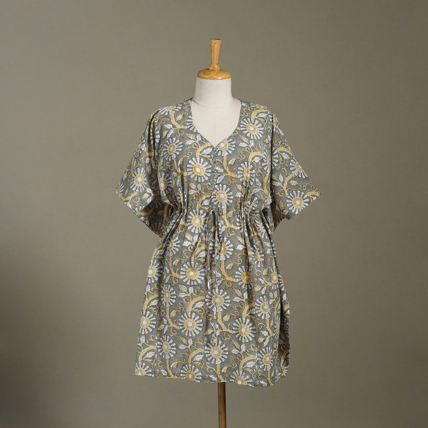 Grey Sanganeri Block Print Cotton Kaftan (Medium) 