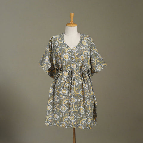 Grey Sanganeri Block Print Cotton Kaftan (Medium) 