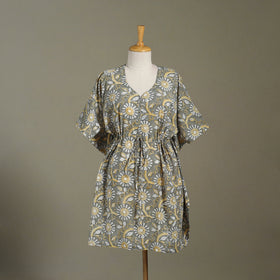 Grey Sanganeri Block Print Cotton Kaftan (Medium) 