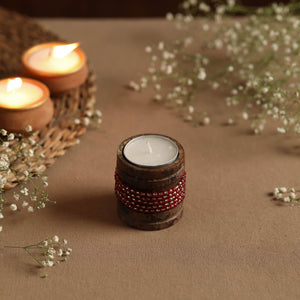 Handmade Bead Work Natural Bamboo Tealight Candle Holder