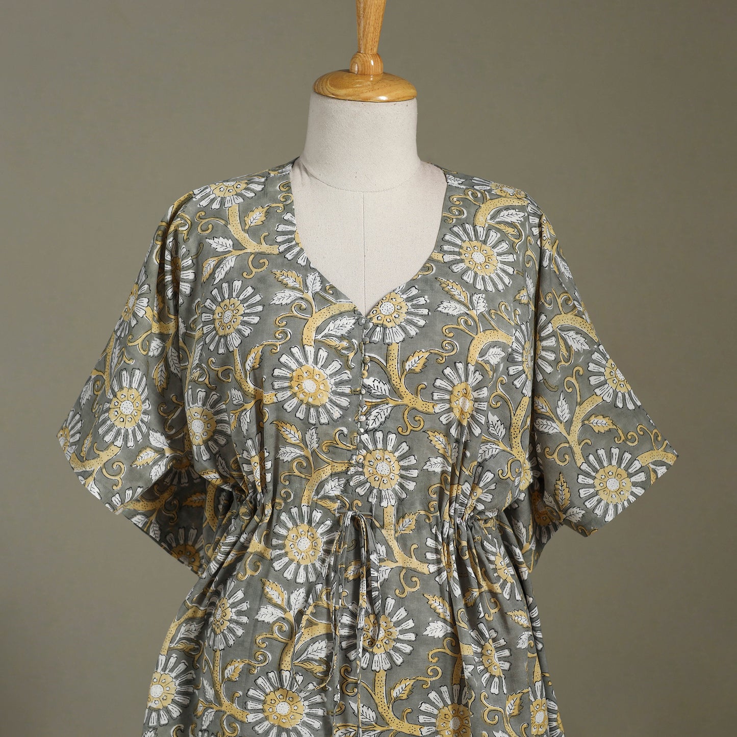 Grey Sanganeri Block Print Cotton Kaftan (Medium) 