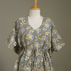 Grey Sanganeri Block Print Cotton Kaftan (Medium) 