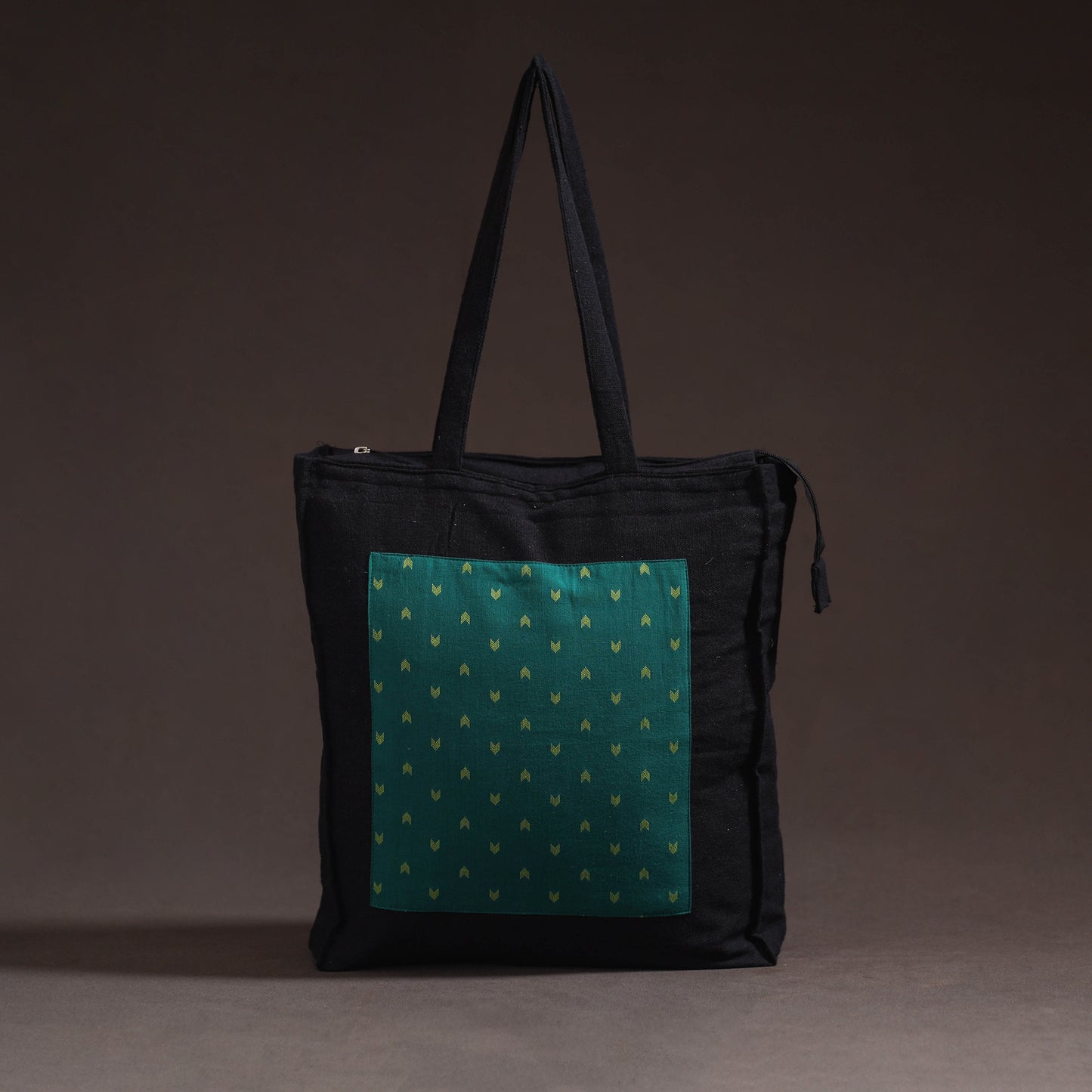 Green - handcrafted jacquard patch canvas cotton shoulder