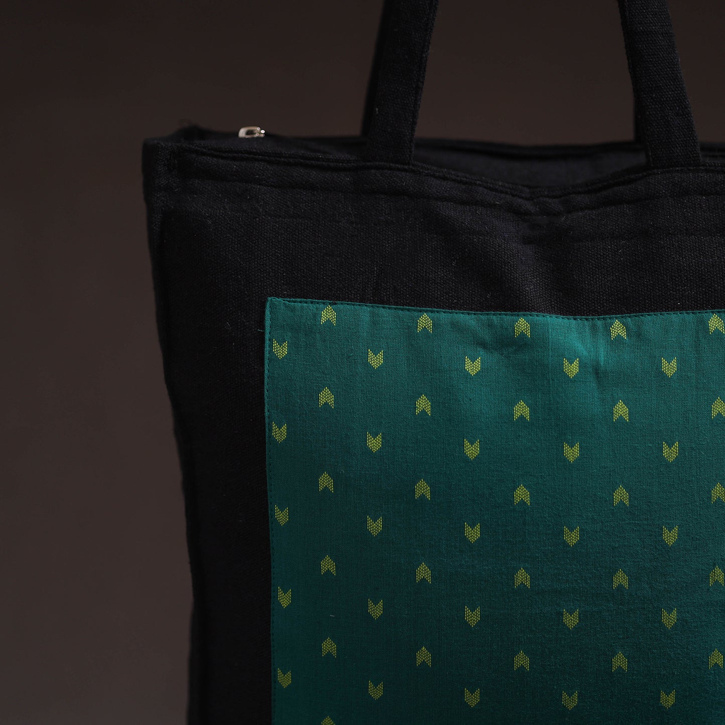 Green - handcrafted jacquard patch canvas cotton shoulder