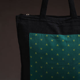 Green - handcrafted jacquard patch canvas cotton shoulder