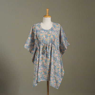 Blue Sanganeri Block Print Cotton Kaftan (Medium) 