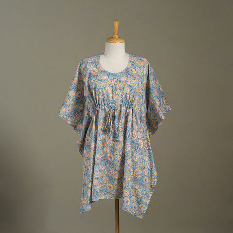 Blue Sanganeri Block Print Cotton Kaftan (Medium) 