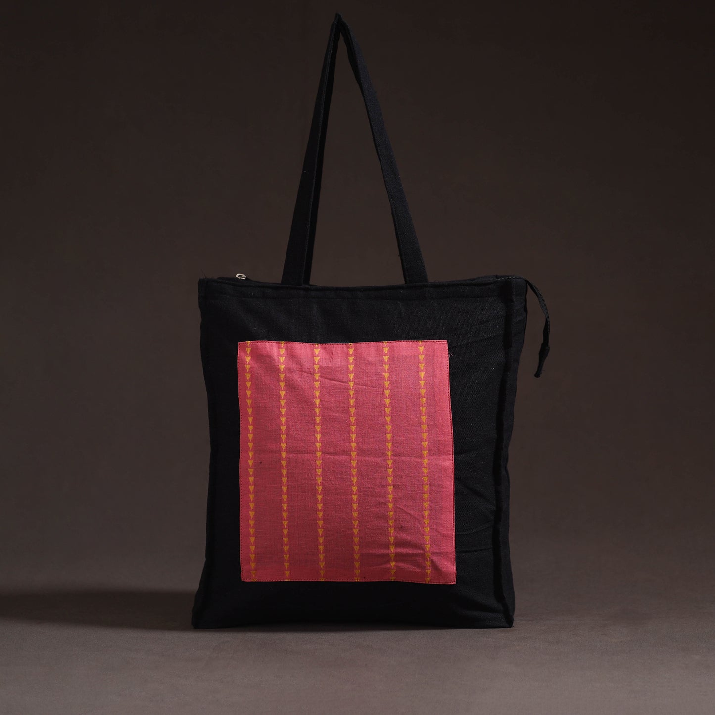 Red - handcrafted jacquard patch canvas cotton shoulder bag