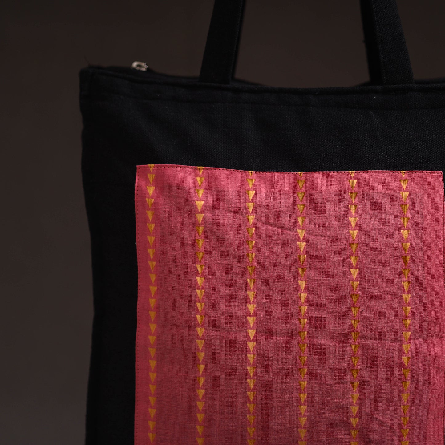 Red - handcrafted jacquard patch canvas cotton shoulder bag