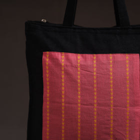 Red - handcrafted jacquard patch canvas cotton shoulder bag