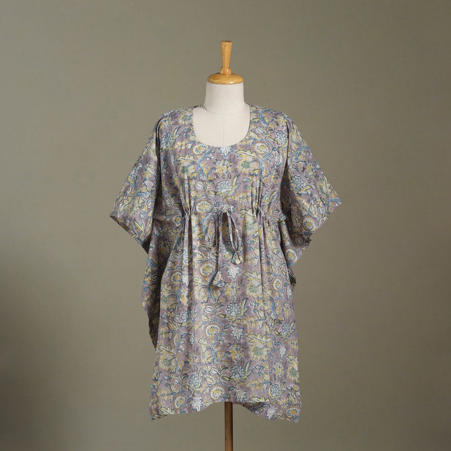 Purple Sanganeri Block Print Cotton Kaftan (Medium) 