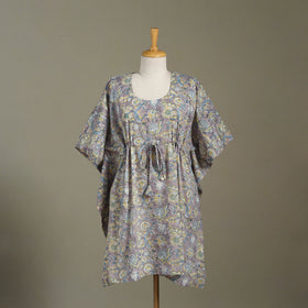 Purple Sanganeri Block Print Cotton Kaftan (Medium) 