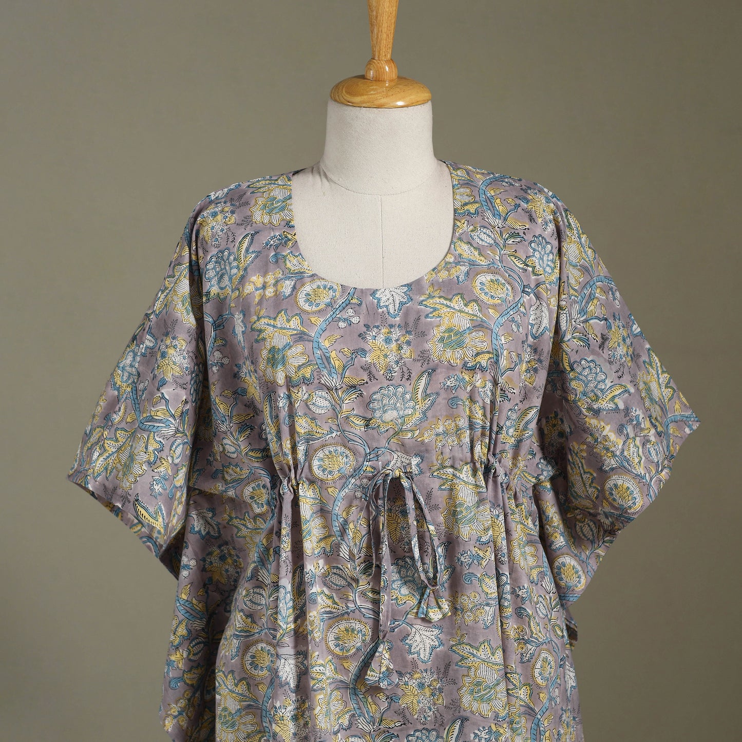 Purple Sanganeri Block Print Cotton Kaftan (Medium) 