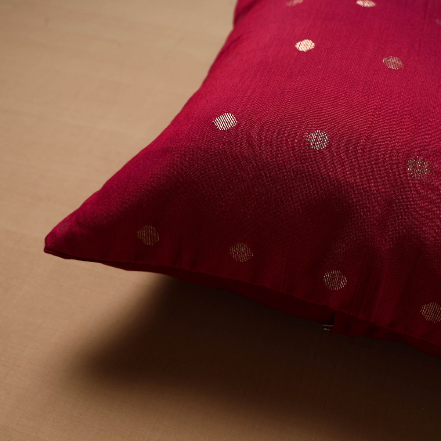 Polka Dot Zari Buti Plain Cushion Cover (16 x 16 in) 13