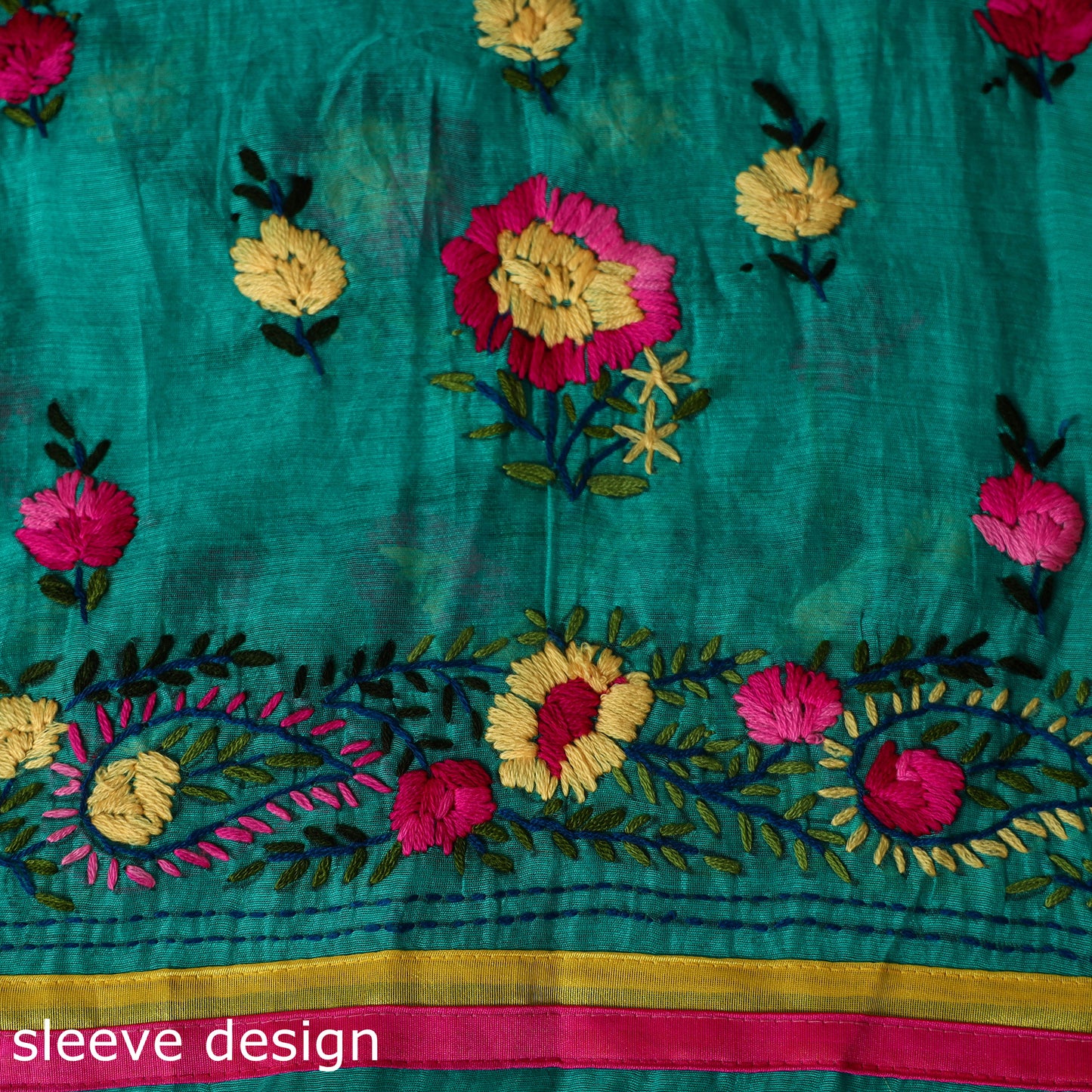 Green - 3pc hand embroidery chanderi silk unstitched