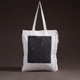 Black - handcrafted jacquard patch canvas cotton shoulder