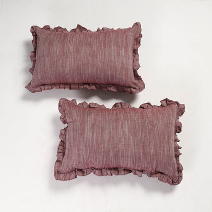 Set of 2 - Fine Cotton Handloom Frill Pillow Covers (30 x 20 in)