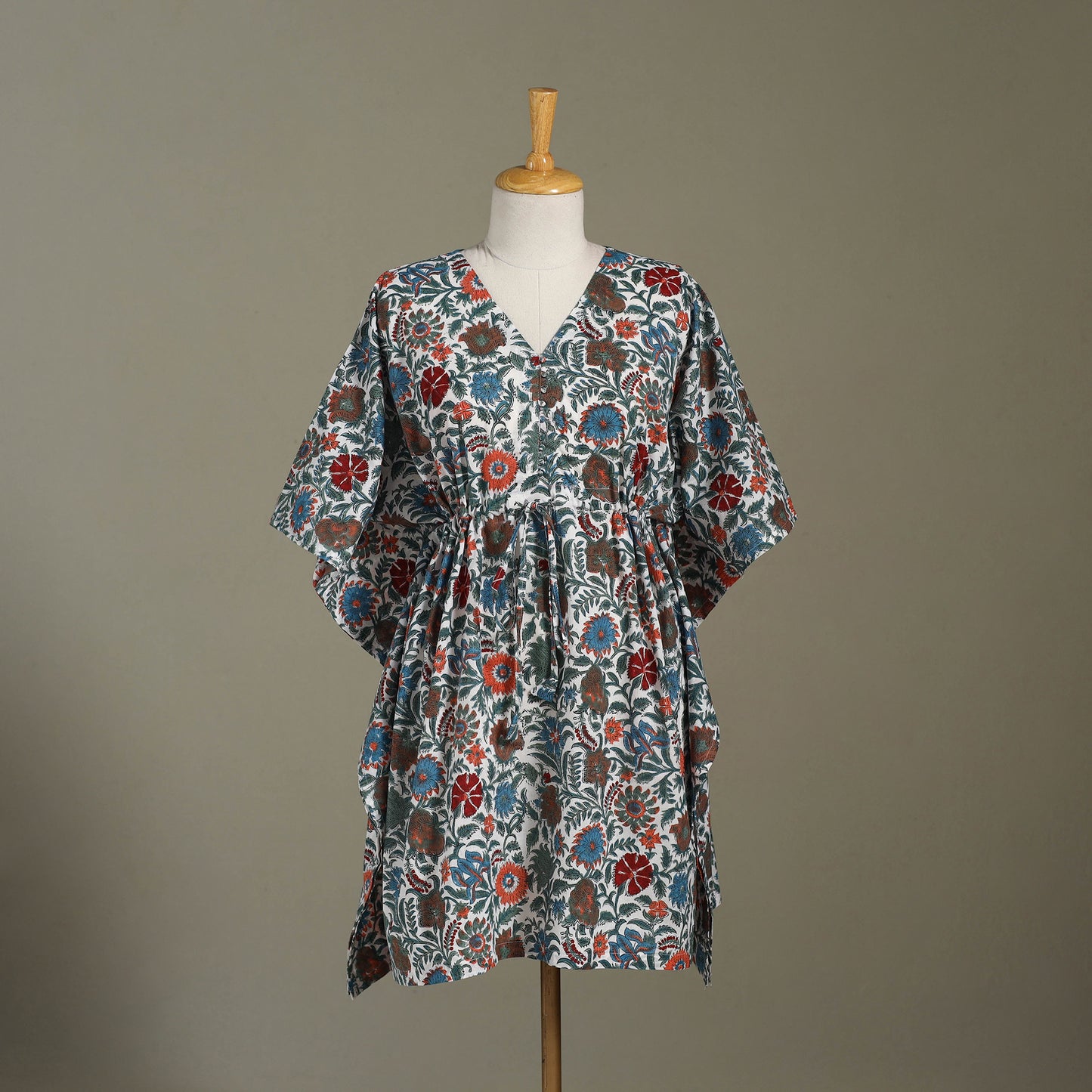 Multicolor Sanganeri Block Print Cotton Kaftan (Medium) 