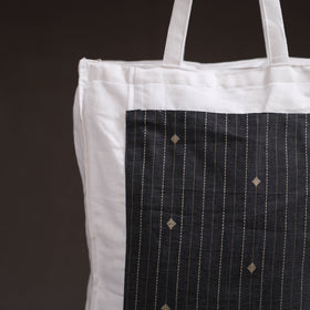 Black - handcrafted jacquard patch canvas cotton shoulder