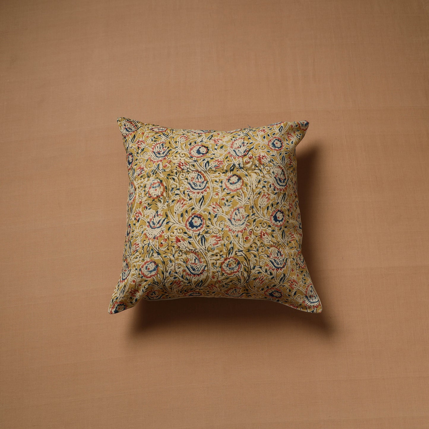 Yellow - Hand Block Print Kalamkari Cushion Cover (16 x 16 in) 14