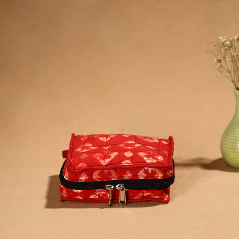 Orange Handmade Cotton Jewelry Bag - 4 Pockets 