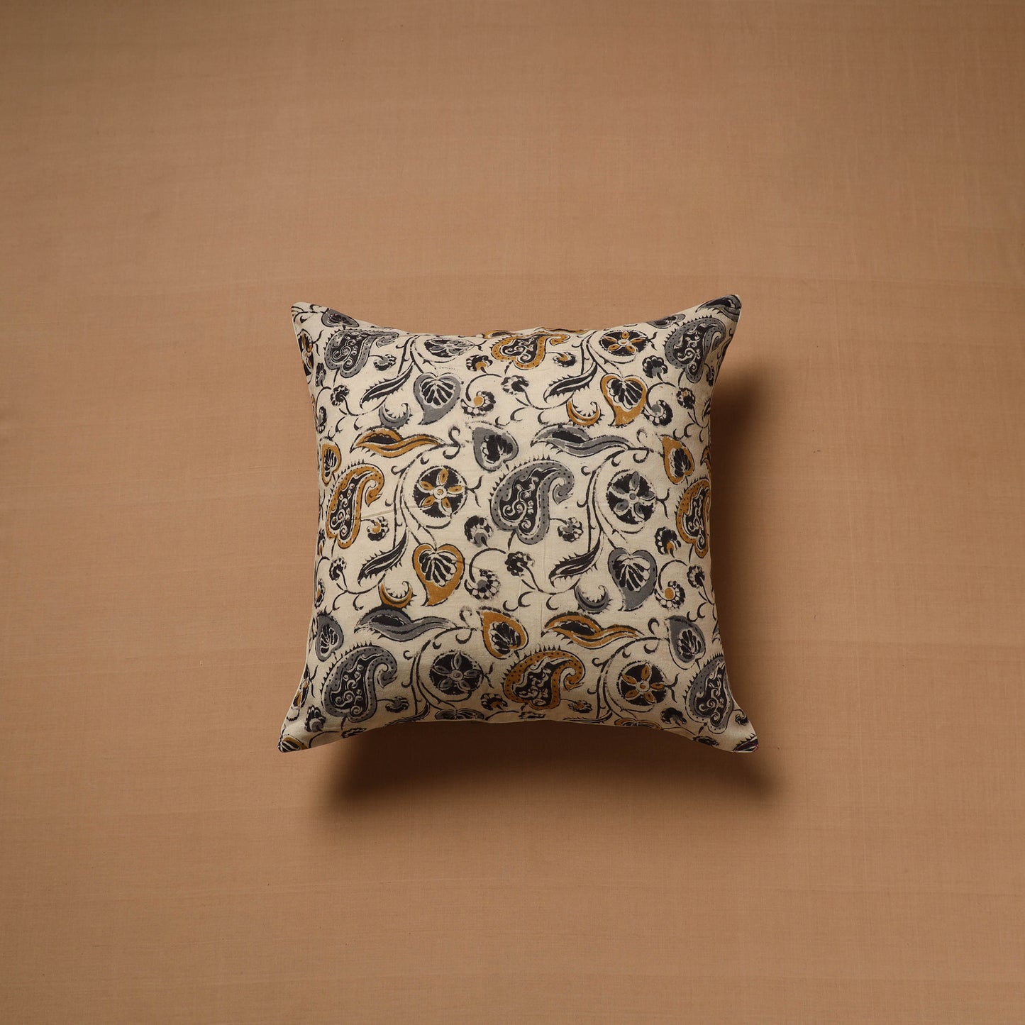 Beige - Hand Block Print Kalamkari Cushion Cover (16 x 16 in) 15