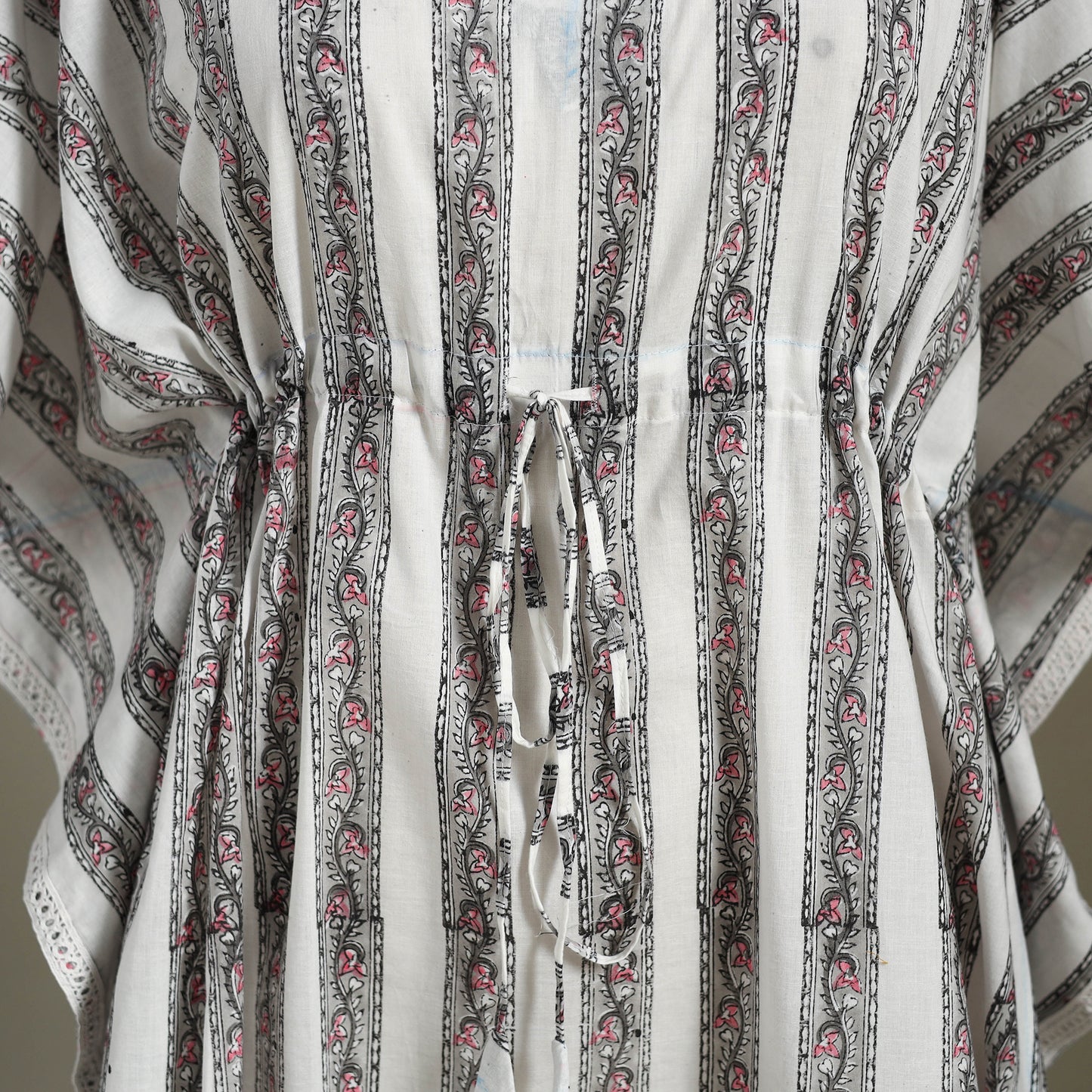 White Sanganeri Block Print Cotton Kaftan (Medium) 