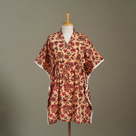 Peach Sanganeri Block Print Cotton Kaftan (Medium) 